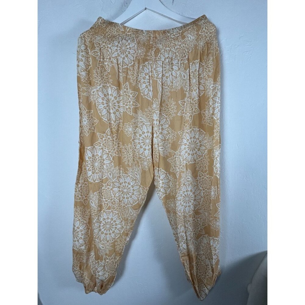 Lotus & Luna Floral Print Harem Pants - Cream on Tan